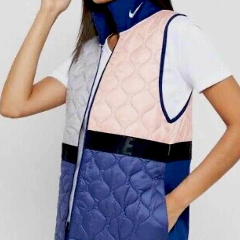 Nike Aerolayer Quilted Full Zip‎ Pink & Blue Running Vest Women’s Sz XS